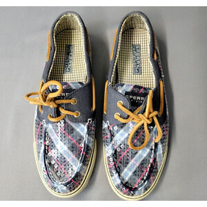 Sperry Top-Sider Shoes Loafers Womens 8M Sequin Blue Pink Plaid Flats #9447806